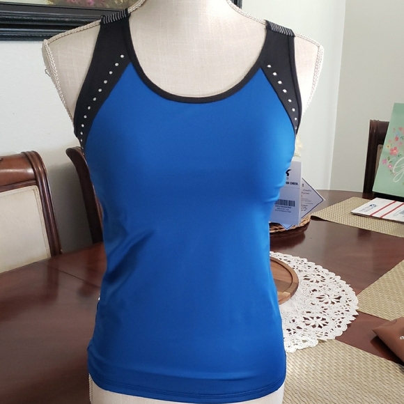 GK Tops - Women’s Athletic Tank Top - Blue with Black Trim
